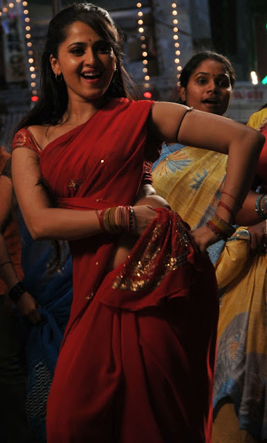 Celebraity S Hot And Sexy Images Anushka In Red Saree Nevel Show Photos Gallery