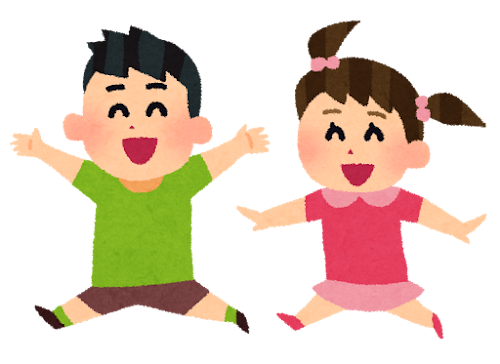 楽しそうに走る男の子と女の子のイラスト