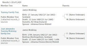 Screenshot of Ancestry "Make a Connection" results