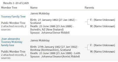 Screenshot of Ancestry "Make a Connection" results