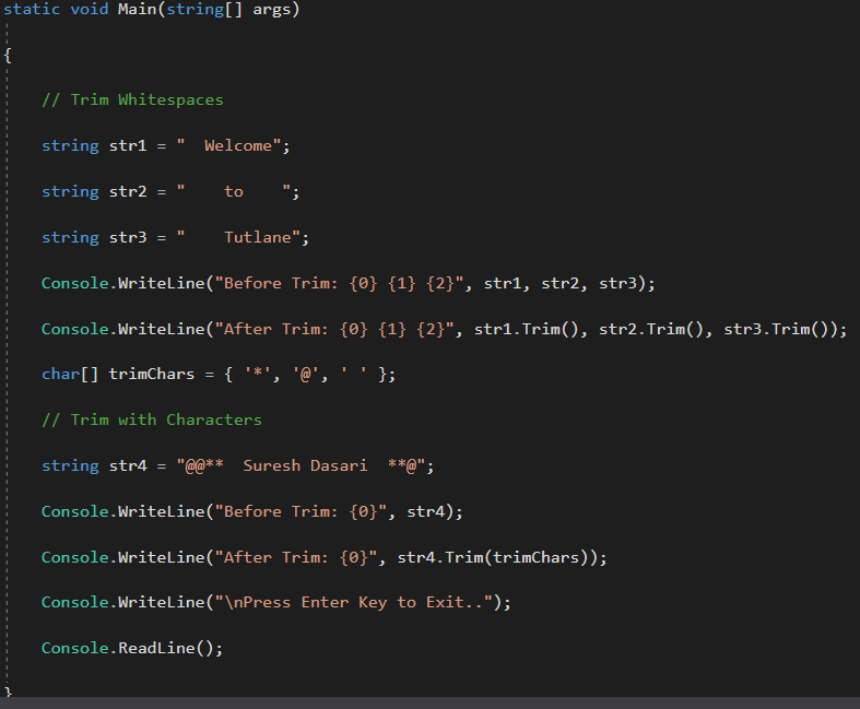 Trim() method in C# - One91