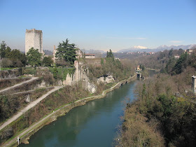 The remains of the Trezzo Bridge, which provided access to the Visconti castle, on the left, across the Adda