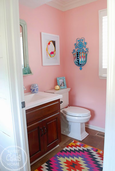 Sweet Chaos Home Eclectic Powder Room Before After And As Much I Dreamed Of Finding A Vintage Kilim Rug For This E 2 X 3 In Pretty Colors Decent Price Range Is Practically