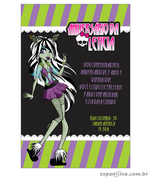 Convites Aniversário Personalizado Monster High