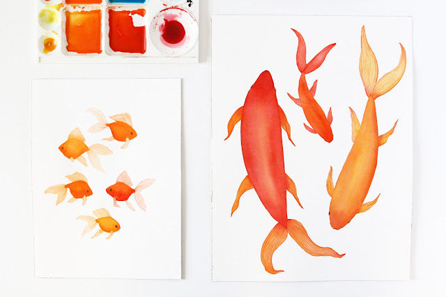 watercolor, watercolor goldfish, goldfish, Anne Butera, My Giant Strawberry