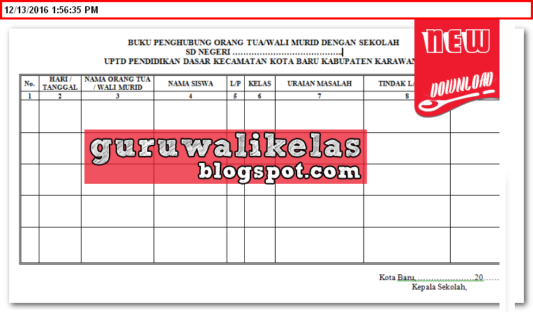 Contoh Format Buku Penghubung Orang Tua/Wali Murid Dengan Sekolah New