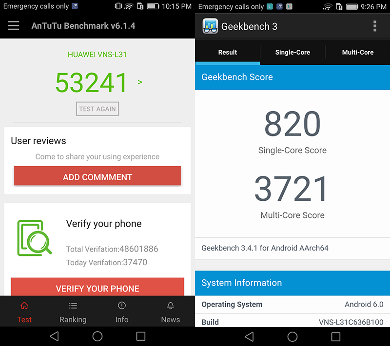High antutu score and geekbench results