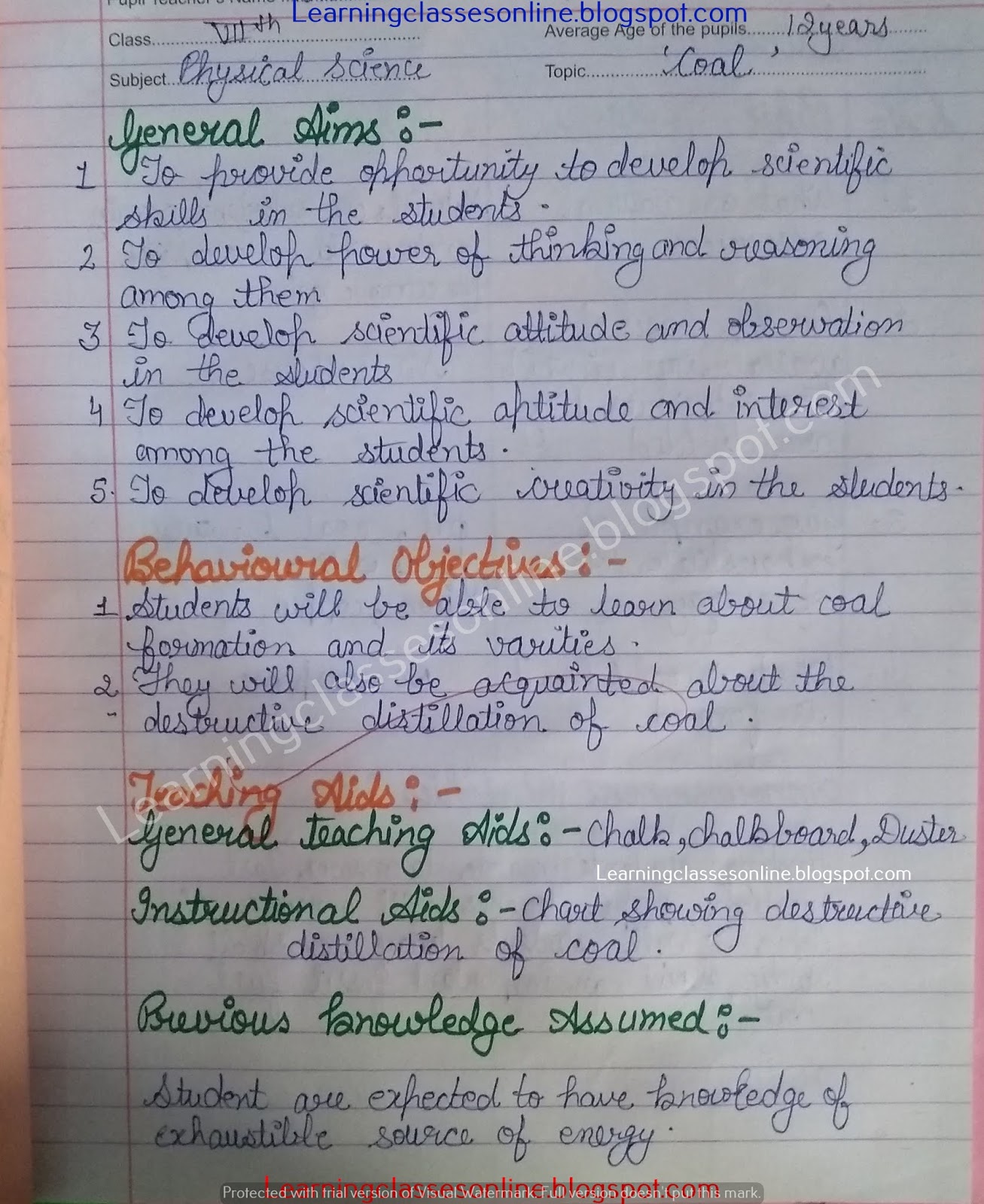 Science EVS Lesson Plan on Coal Science EVS Lesson Plan on Coal