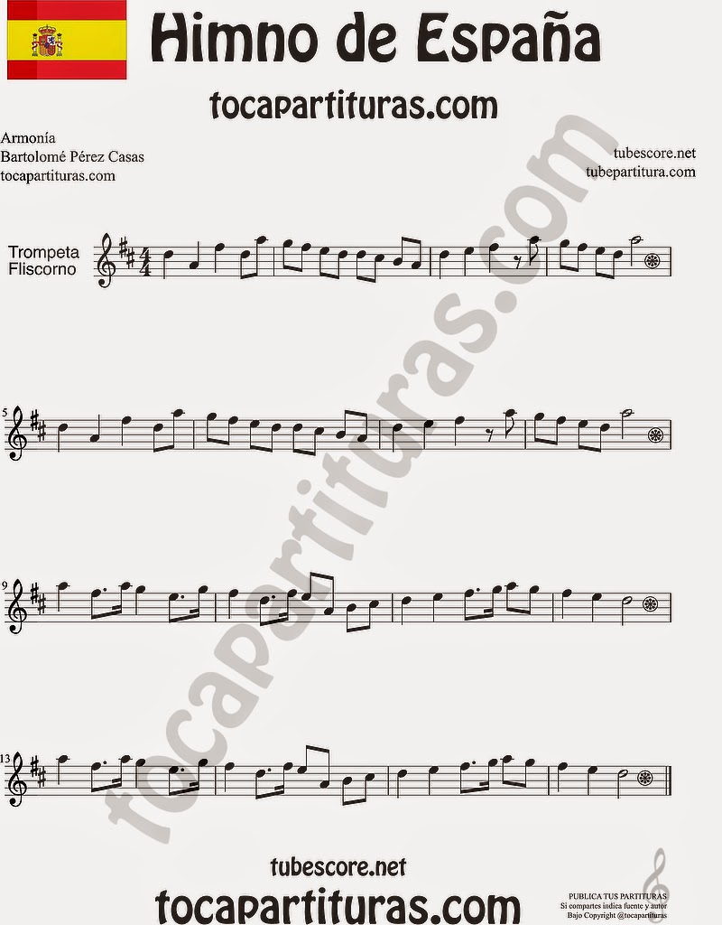  Himno Nacional Español Partitura de Trompeta y Fliscorno Sheet Music for Trumpet and Flugelhorn Music Scores