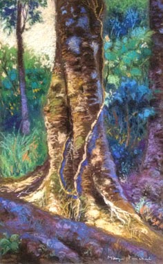 Original soft pastel painting of Coorg landscape with trees, By Manju Panchal