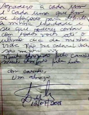 Carta manuscrita de Lula a seus apoiadores
