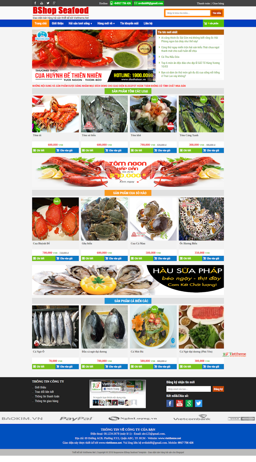 Bshop Seafood - Template diện bán hàng hải sản online dành cho Blogspot