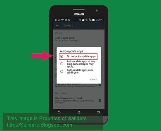 Cara mematikan Fitur auto Update aplikasi pada android saliders
