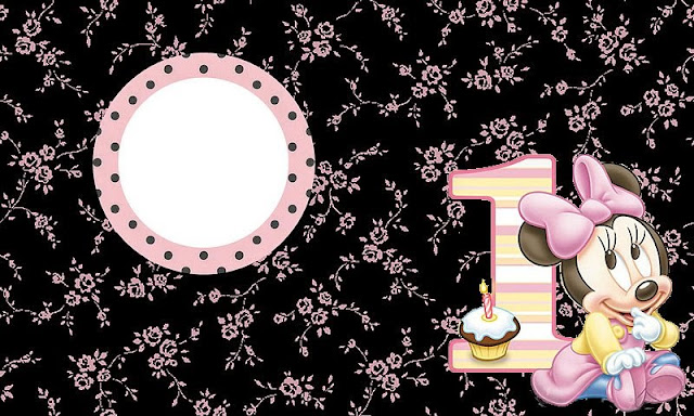 Minnie Primer Año con Lunares: Invitaciones para Imprimir Gratis. Para hacer invitaciones, tarjetas, marcos de fotos o etiquetas, para imprimir gratis de Minnie Primer Año con Lunares.