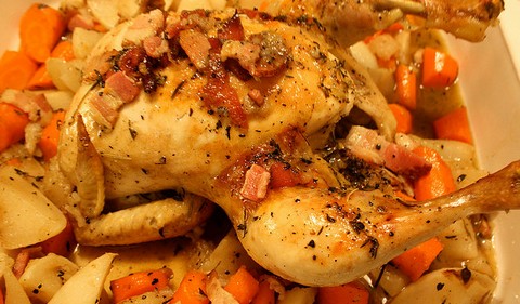 Peppery Roasted Chicken with Turnips and Carrots
