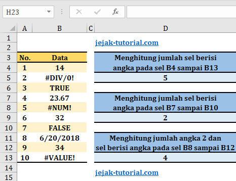 Belajar Excel : Belajar Fungsi COUNT - Jejak Tutorial