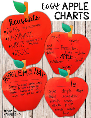 Easy reusable apple shaped anchor charts with FREE math printable