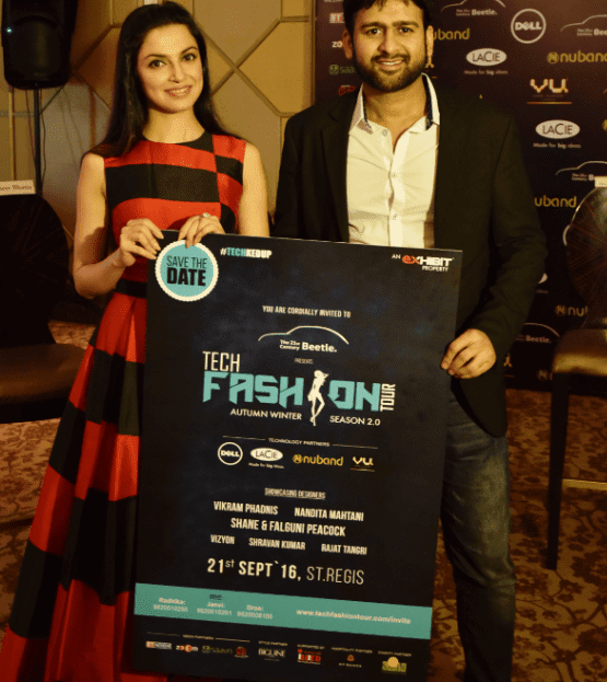 Mr. Ramesh, Somani,CEO & Founder, Exhibit Technologies with Actress Divya Khosla Kumar at the launch event of Beetle’s Tech Fashion Tour 2016 organized by Exhibit Technologies- Mr. Ramesh, Somani,CEO & Founder, Exhibit Technologies with Actress Divya Khosla Kumar at the launch event of Beetle’s Tech Fashion Tour 2016 organized by Exhibit Technologies-