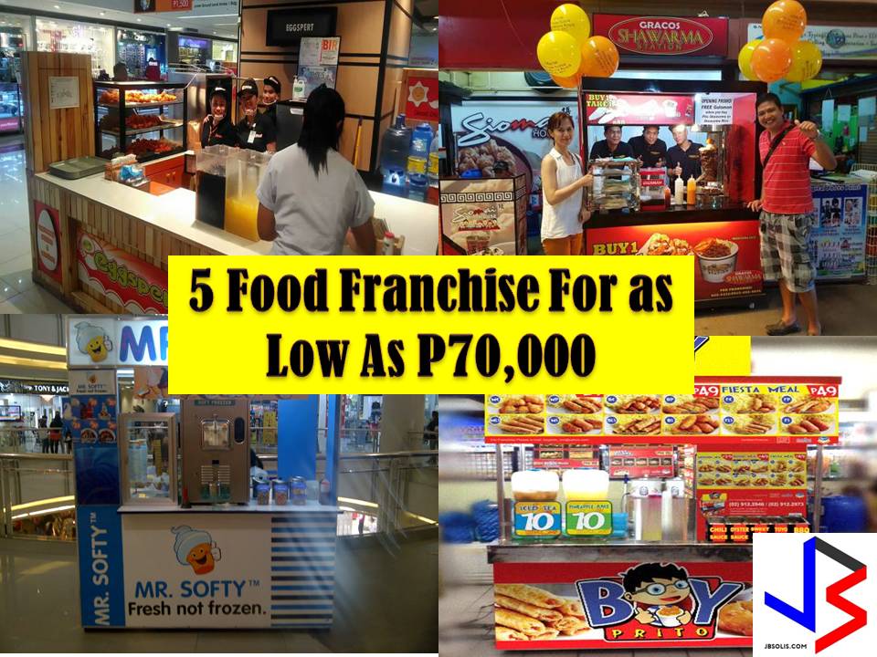 The most common thing Filipinos love to do is to eat. This is one reason why there are many food businesses in the corner. Be it new brand in the market, introducing new menu or a franchise business.   Many of us want to venture into business but do not know how to do it or have a little knowledge of it. With this we don't want to risk our hard-earned capital for a business we are not sure of.   If you want to venture into a business with low risk, the franchise is the best option. Your minimal capital, here are five food franchising business you can try.
