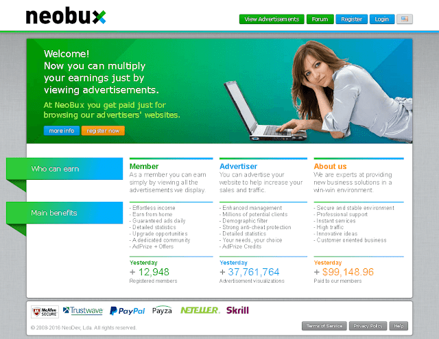 Neobux Website layout