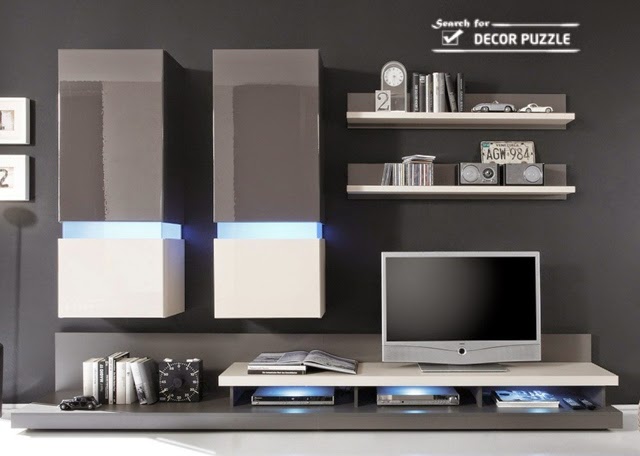 modern TV wall unit  with lights for living room designs