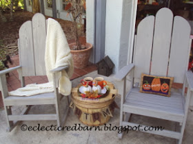 Eclectic Red Barn: Grey rocking chairs decorated for Autumn
