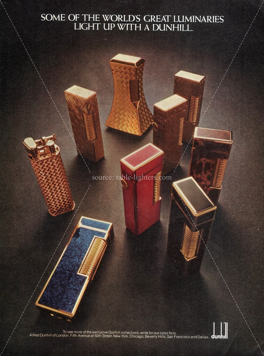 Table lighters collectors' guide Advert Alfred Dunhill Lighters Range