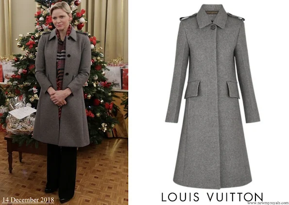Princess Charlene wore Louis Vuitton Wool Grey Coat