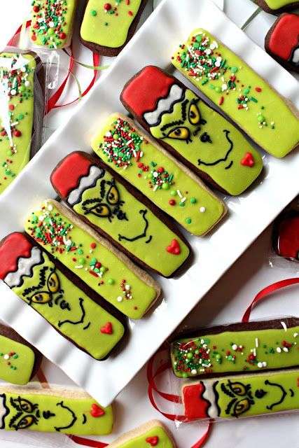 Decorated Grinch cookies for Christmas