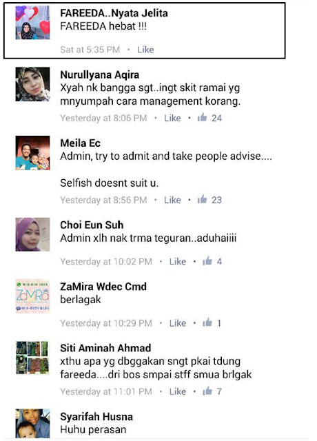 Admin Fanpage Rasmi Fareeda Dikecam Oleh Netizen Kerana Komen Yang Angkuh dan Riak Admin Fanpage Rasmi Fareeda Dikecam Oleh Netizen Kerana Komen Yang Angkuh dan Riak
