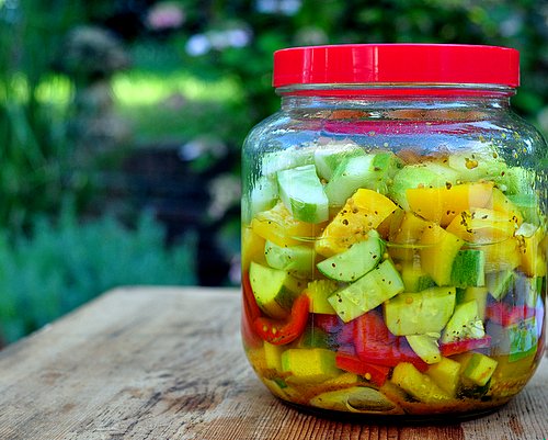 Cucumber & Pepper Refrigerator Pickles, another 'refrigerator pickle' ♥ KitchenParade.com, they keep in the fridge without the trouble of canning. Vegan. Low Carb. Gluten Free. Weight Watchers Friendly.