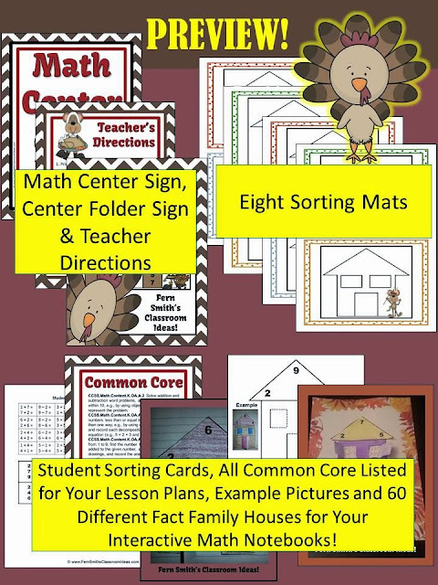  Fern Smith's Classroom Ideas Thanksgiving Addition and Subtraction Fact Families Center and Interactive Notebook Activities at TeacherspayTeachers.