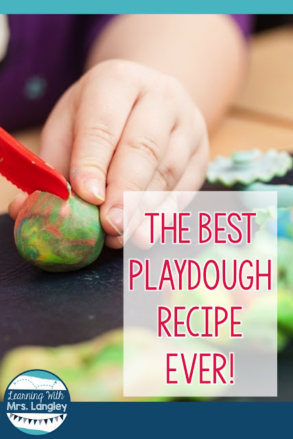 This is absolutely the best play dough homemade recipe ever! This will add fun to all of your kindergarten and preschool DIY creations. Every center is better with play dough!  This post will show you (with pictures!) how to make the best play dough ever! 