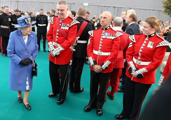 Queen Elizabeth visits the Honourable Artillery Company in London. Queen Elizabeth II is greeted by Prince Michael of Kent. Queen Elizabeth Style, wore Dress, wears dreses, wedding dress, diamond tiara