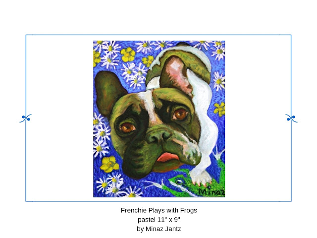 Frenchie Plays with Frogs by Minaz Jantz