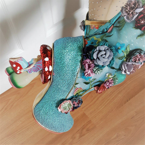 Irregular Choice Angelica Pearson fairy heel close up close up of fairy toadstool heel on boot