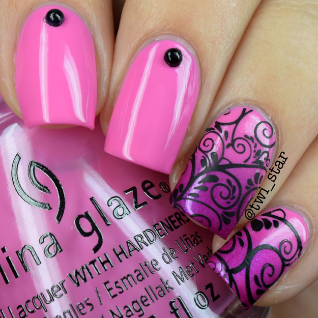 China Glaze Don't Mesa With My Heart - Pink gradient flourish stamping tutorial