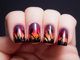 Chalkboard Nails cattails over sponged sunset gradient nail art
