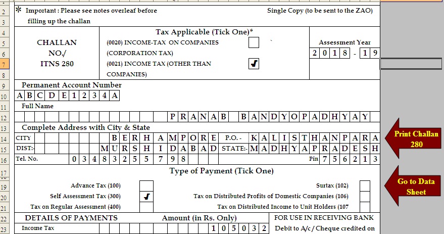 advance tax challan form 280 excel format advance tax challan form 280 excel format