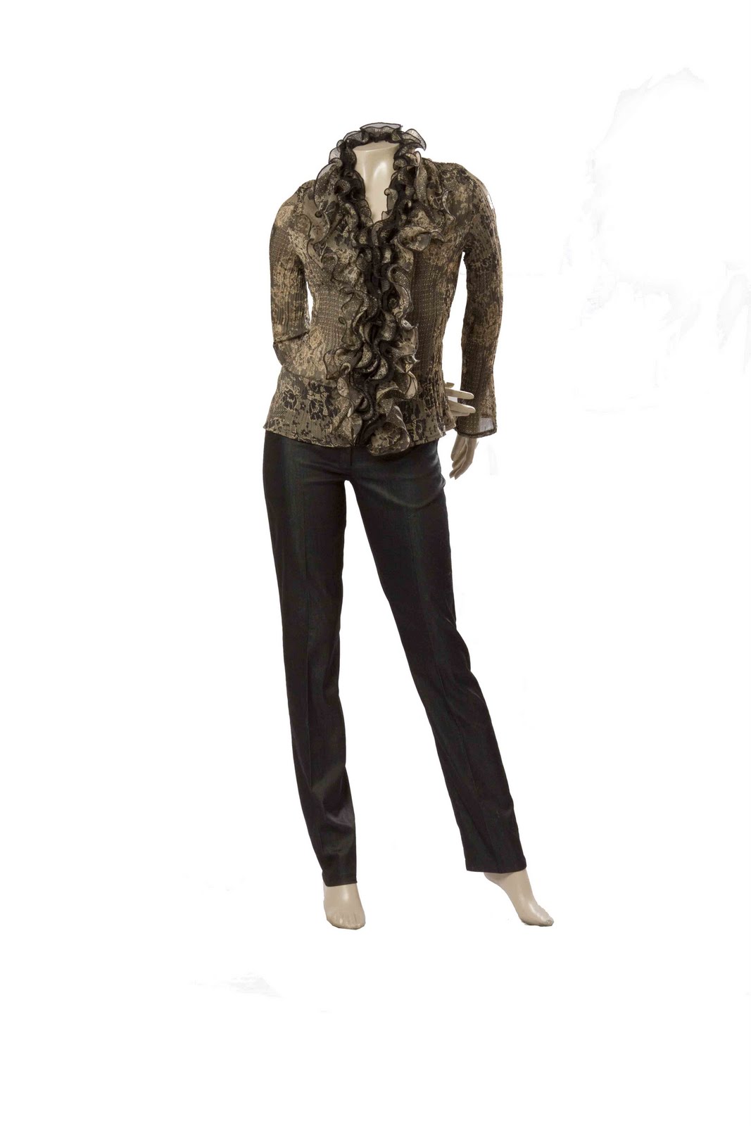 PTT BOUTIQUE Camisa Seda Jabot. Colores Bordeaux y Camel Negro y