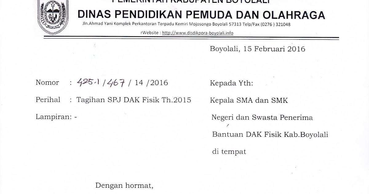 INFO SMA SMK KABUPATEN BOYOLALI TAGIHAN SPJ DAK FISIK