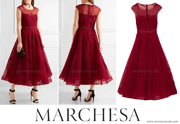 Kate Middleton wore Marchesa Notte embellished tulle midi dress