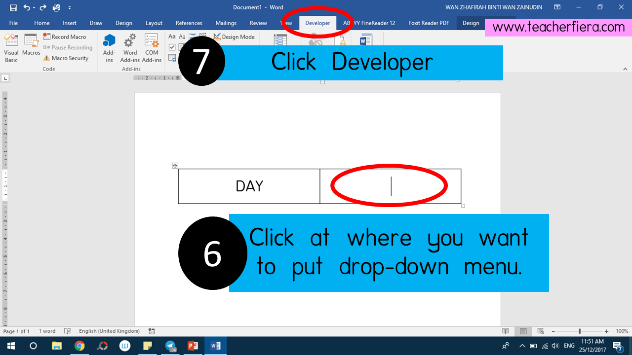 Teacherfiera tutorial on how to add drop down menu to your table 