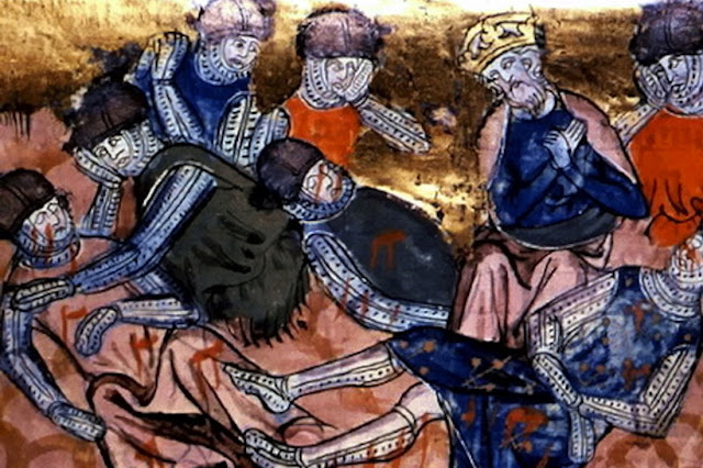 Карл Великий оплакивает погибшего Роланда  (средневековая миниатюра)