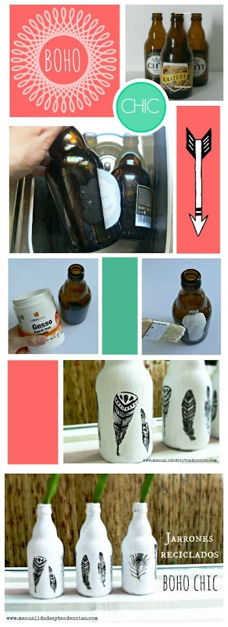 Cómo hacer transformar botellas en jarrones boho chic