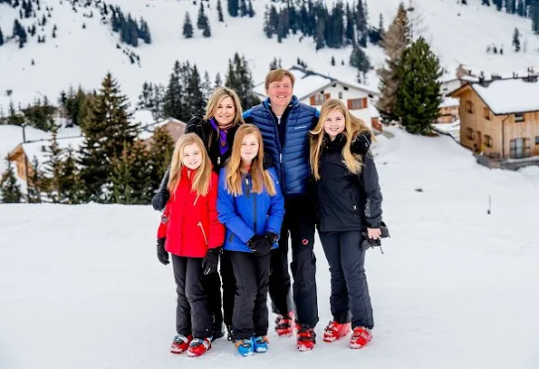 King Willem, Queen Maxima, with their daughters Crown Princess Catharina-Amalia, Princess Alexia and Princess Ariane on holiday at Arlberg Ski center in Lech