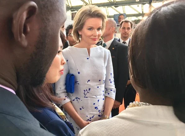 Queen Mathilde attended the opening ceremony of European Development Days at Tour et Taxi and held a lunch at Laken Royal Palace. Queen wore Natan Dress, Clutc and Pumps 