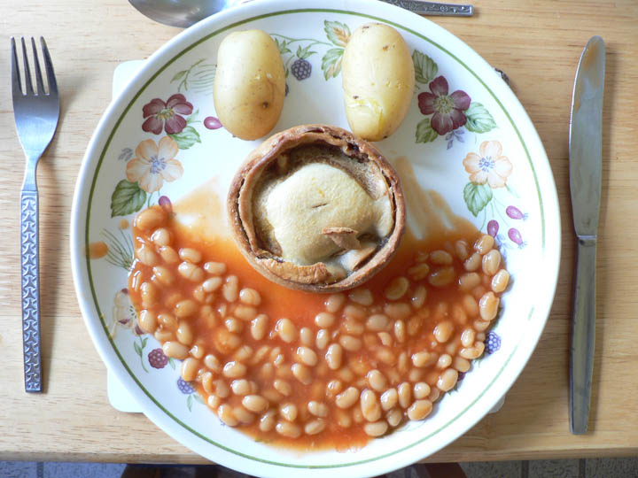 Faces Made From Food Potatoes, Scotch Pie, Baked Beans