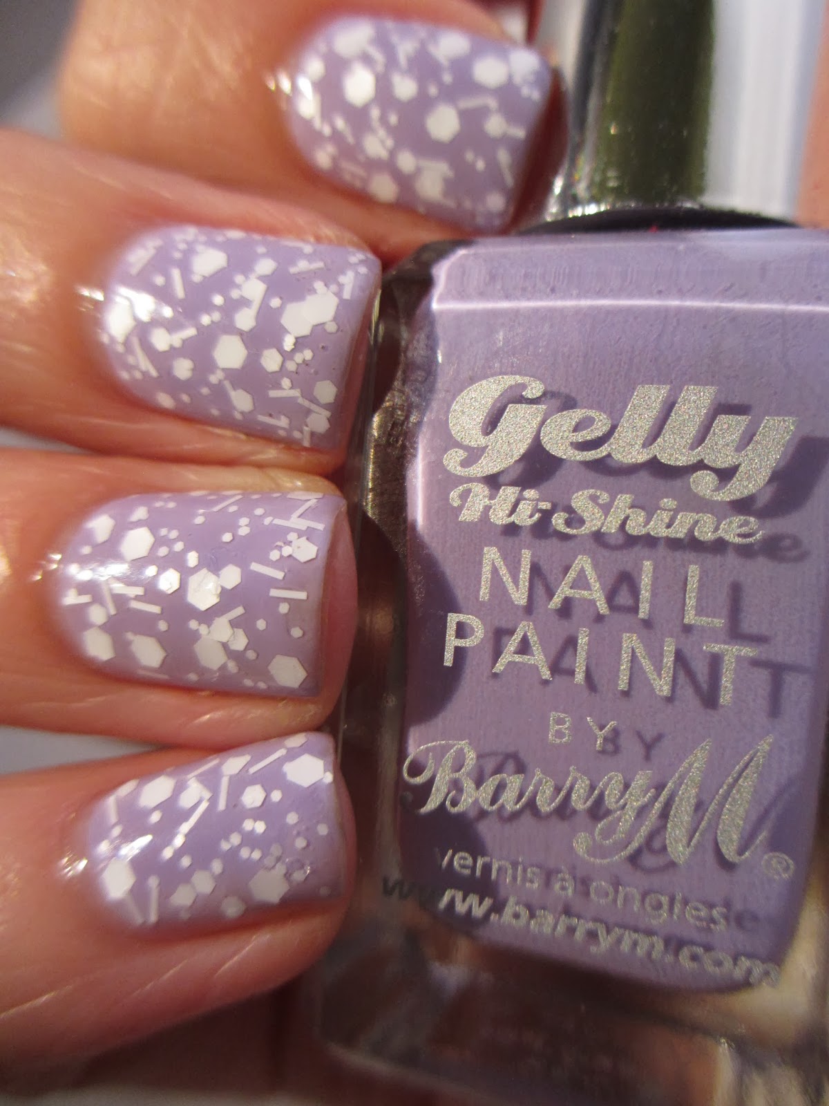 Barry-M-Gelly-Prickly-Pear-Lilac-Claire's-Fluffy-white-glitter-nail-polish