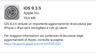 Apple rilascia iOS 9.3.5